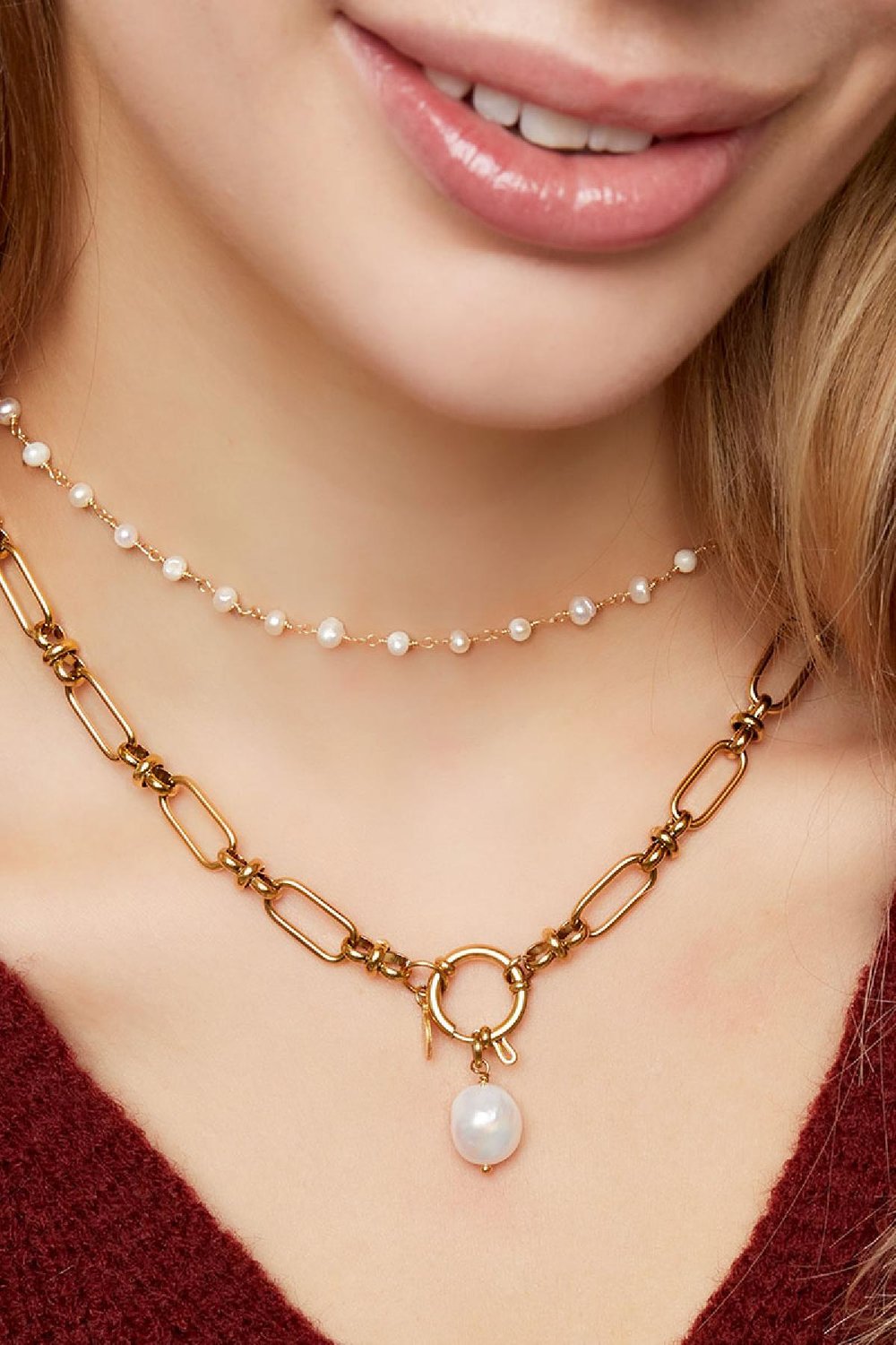 Round closure necklace Gold Color Stainless Steel h5Picture3